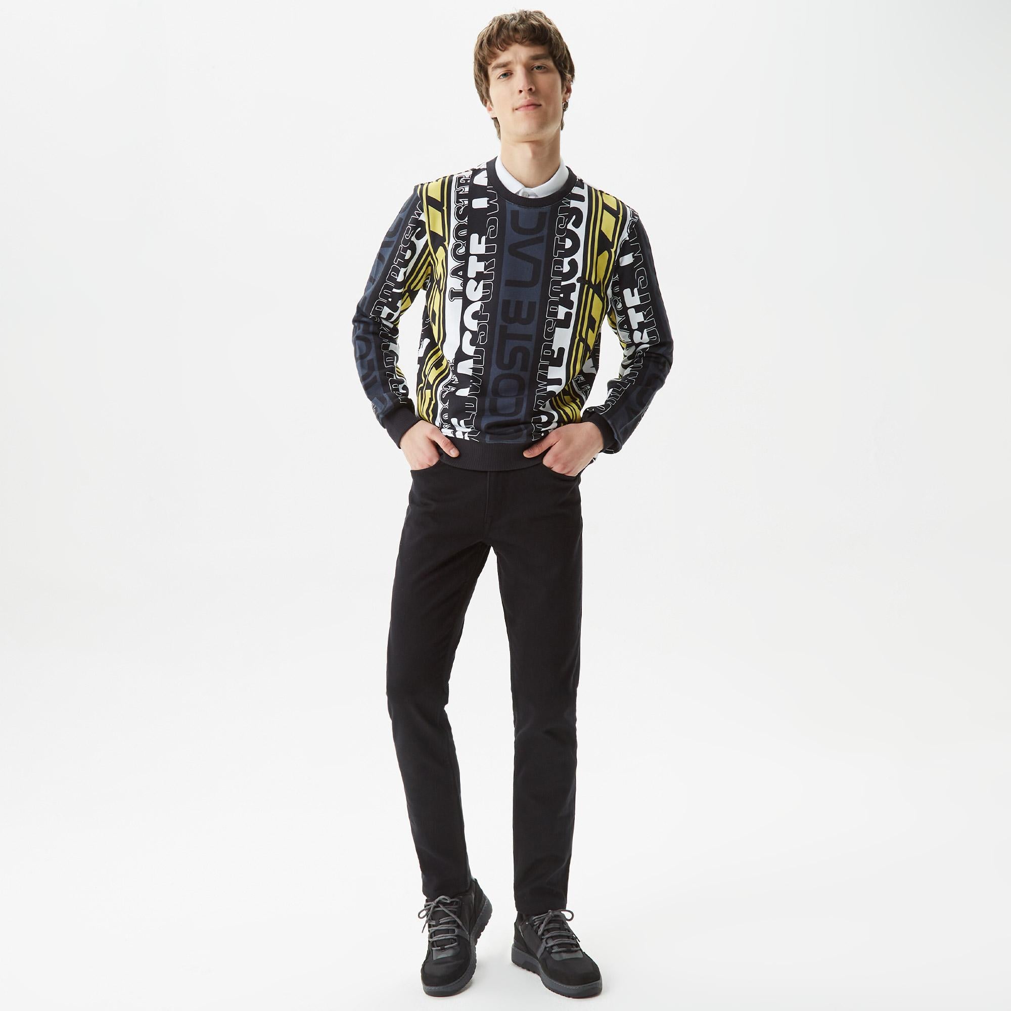 Erkek Classic Fit Bisiklet Yaka Baskılı Siyah Sweatshirt