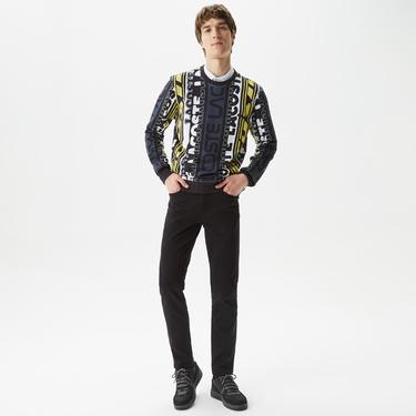  Erkek Classic Fit Bisiklet Yaka Baskılı Siyah Sweatshirt