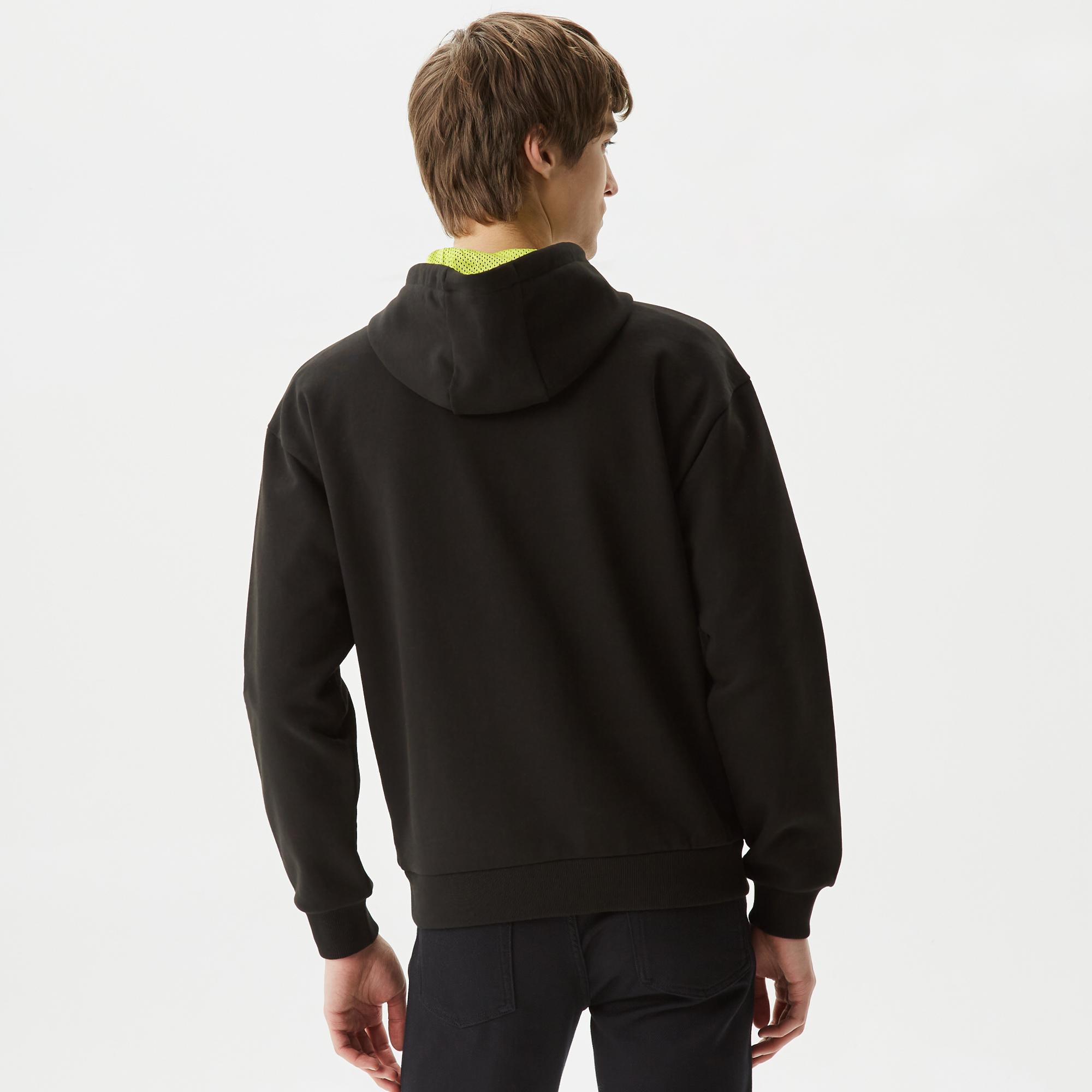 Erkek Relaxed Fit Kapüşonlu Baskılı Siyah Sweatshirt