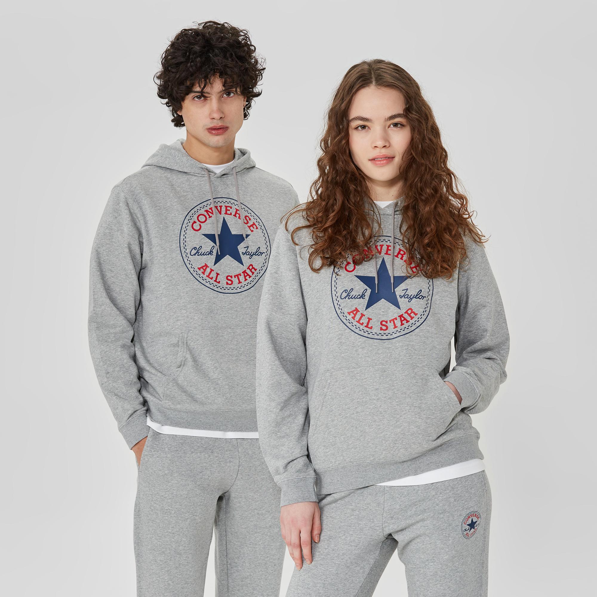 Converse Go-To All Star Patch Standard-Fit Pullover Unisex Gri Hoodie