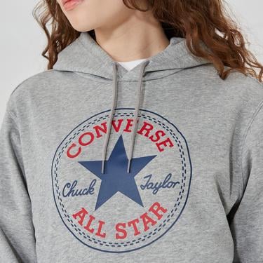  Converse Go-To All Star Patch Standard-Fit Pullover Unisex Gri Hoodie