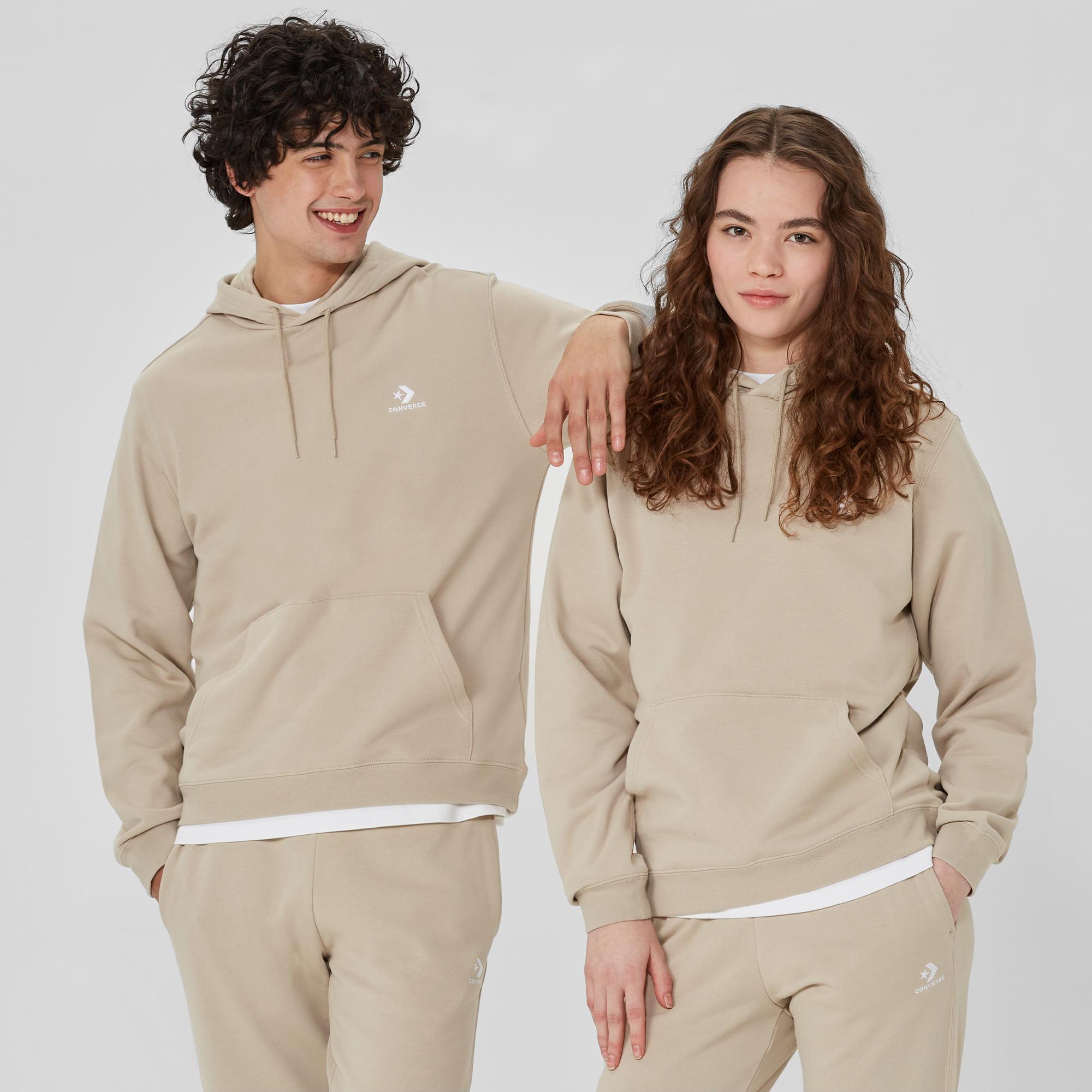 Converse Go-To Embroidered Star Chevron French Terry Unisex Bej Hoodie Sweatshirt