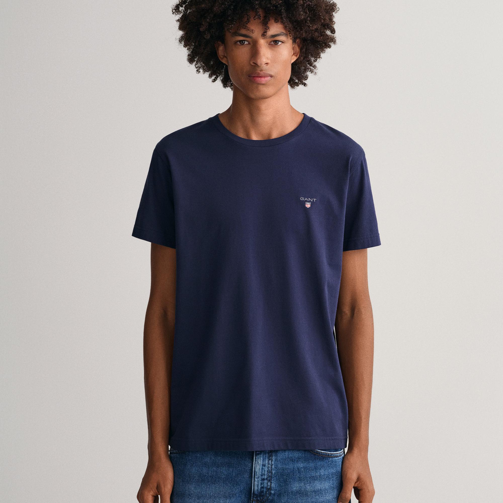 GANT Erkek Lacivert Regular Fit Bisiklet Yaka T-Shirt
