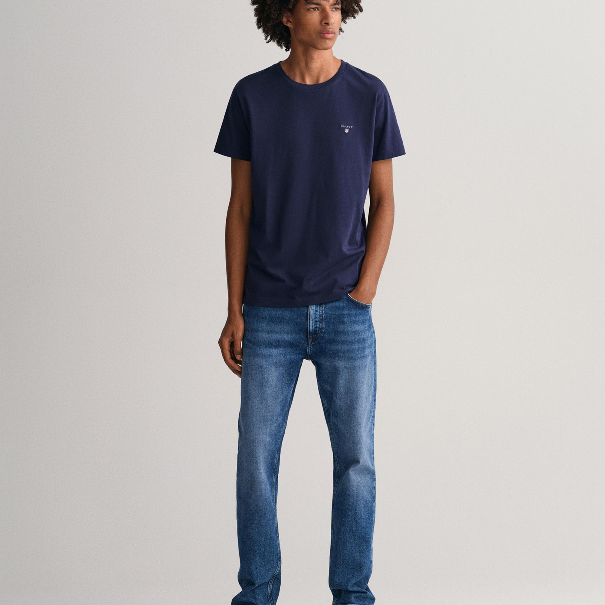 GANT Erkek Lacivert Regular Fit Bisiklet Yaka T-Shirt