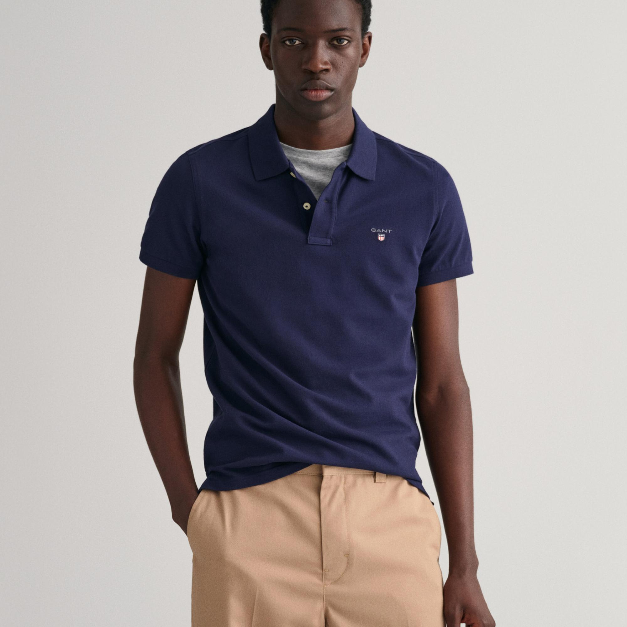 GANT Erkek Lacivert Slim Fit Polo