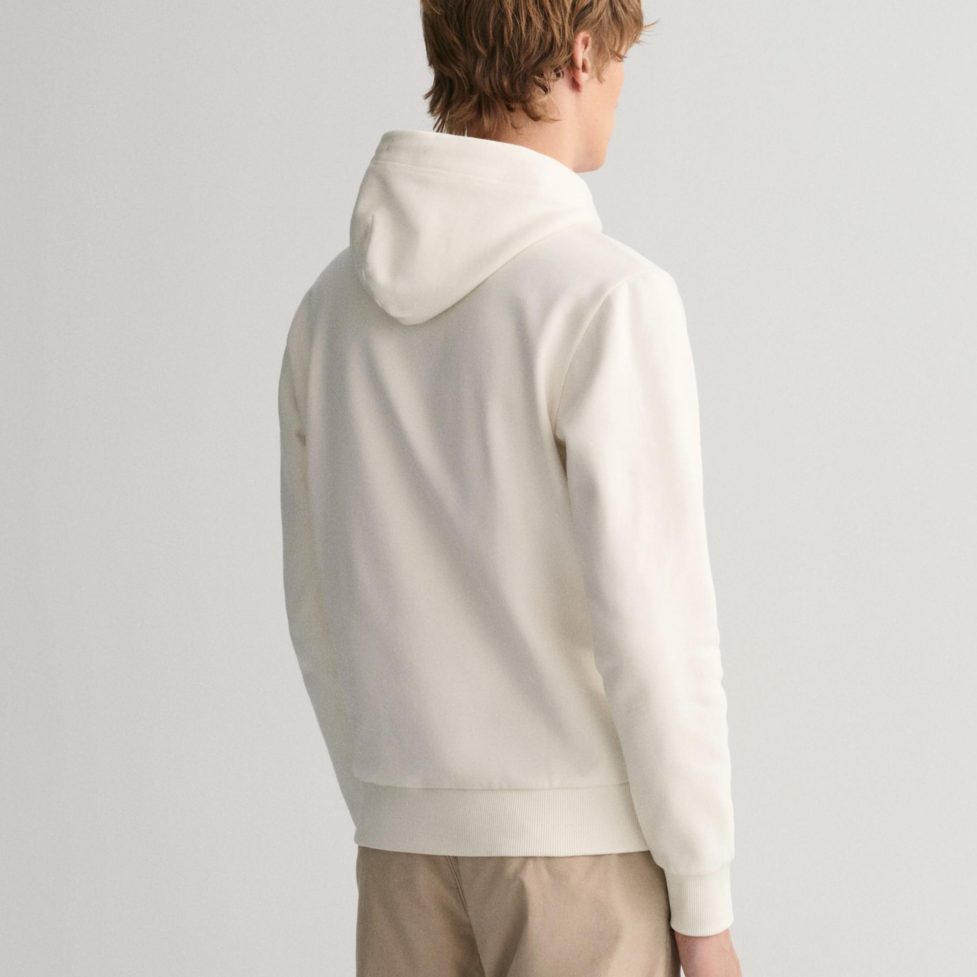 Gant Erkek Bej Regular Fit Kapüşonlu Logolu Sweatshirt