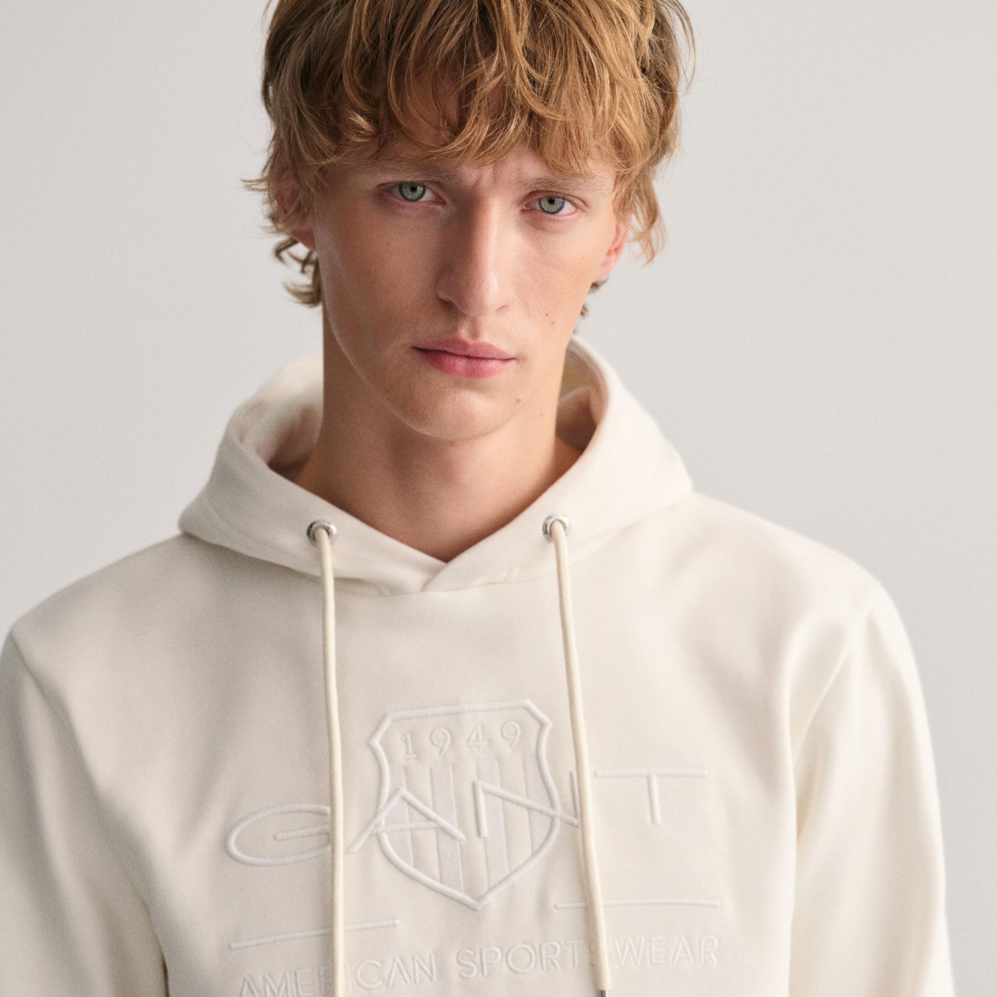 Gant Erkek Bej Regular Fit Kapüşonlu Logolu Sweatshirt