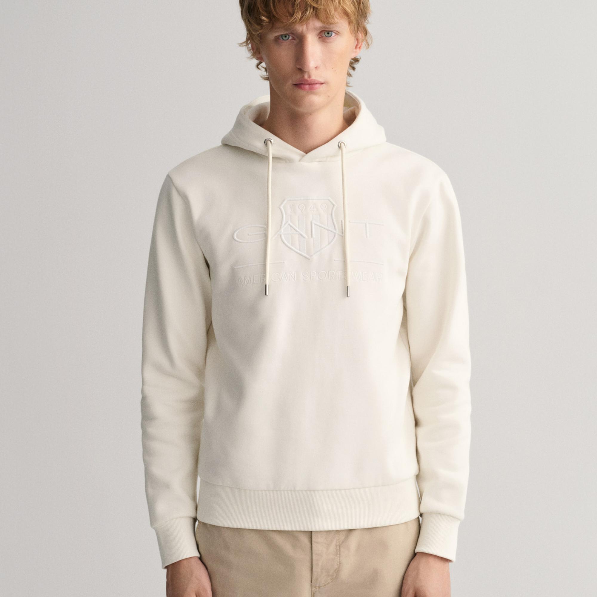 Gant Erkek Bej Regular Fit Kapüşonlu Logolu Sweatshirt