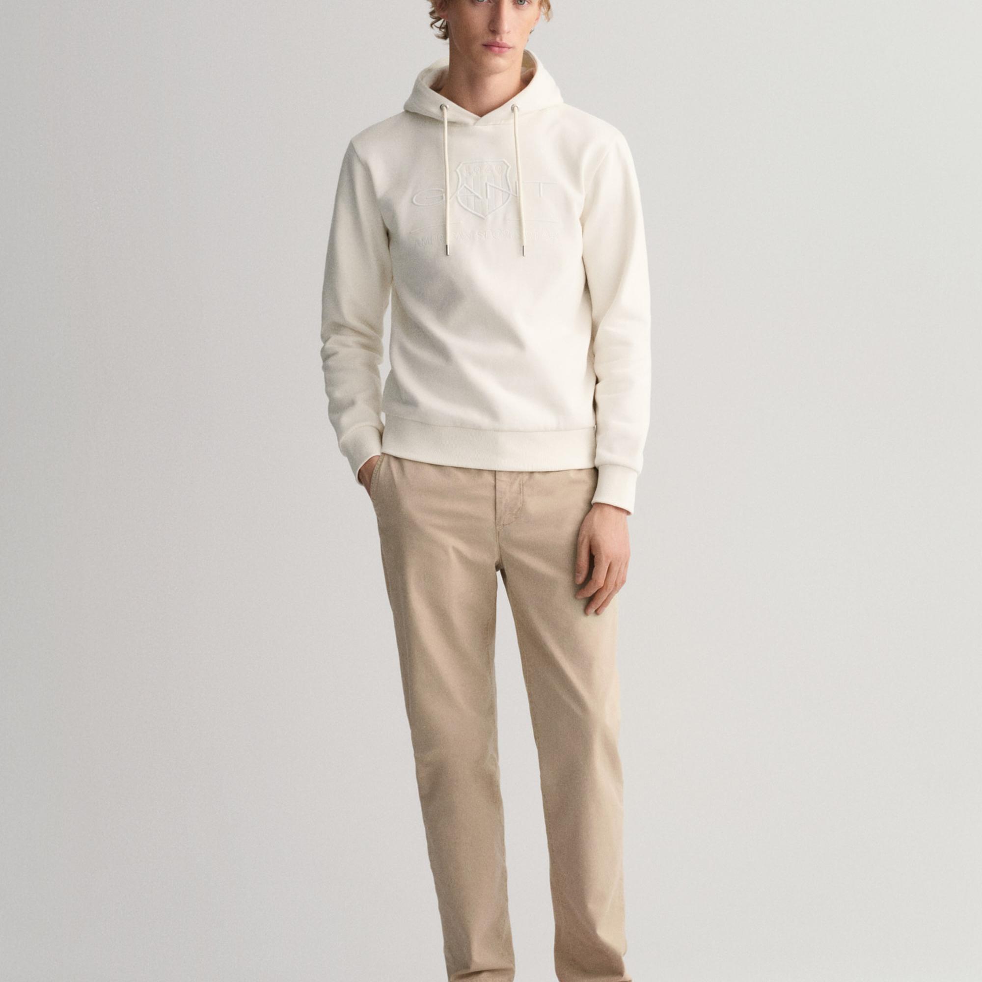 Gant Erkek Bej Regular Fit Kapüşonlu Logolu Sweatshirt