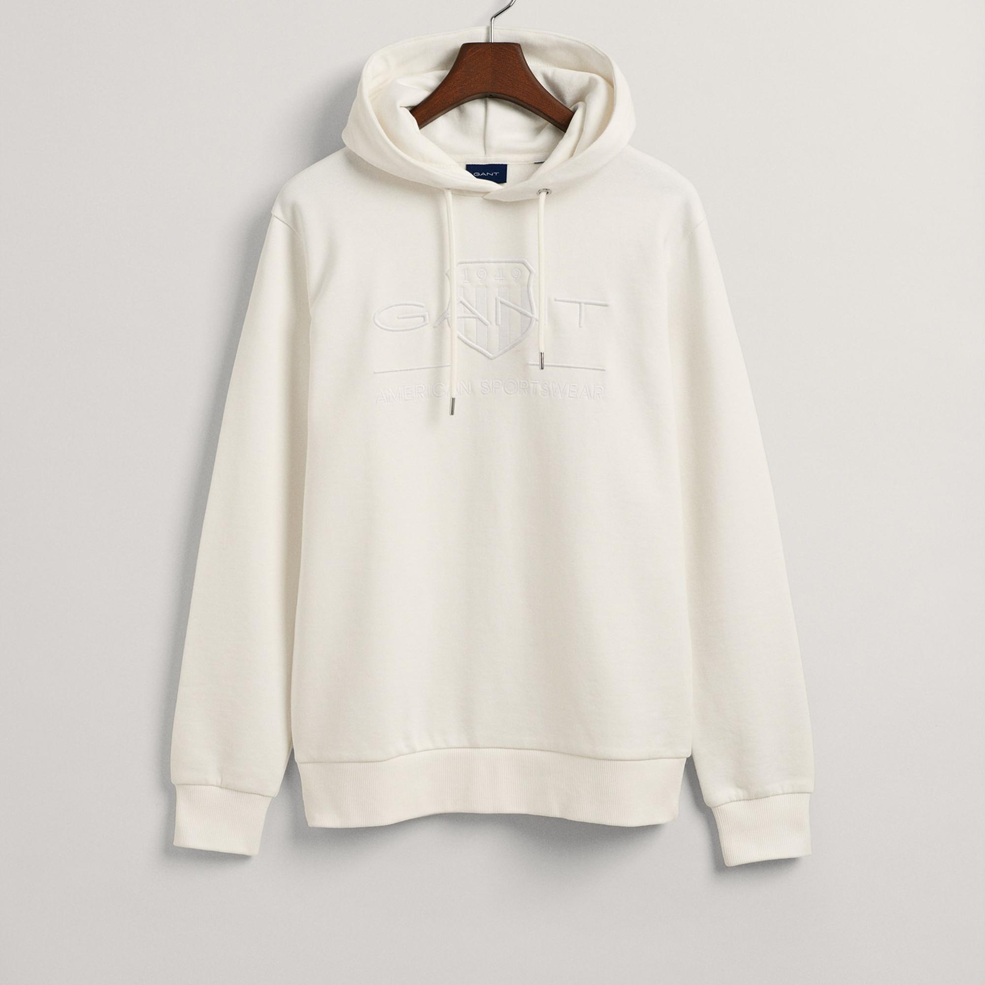 Gant Erkek Bej Regular Fit Kapüşonlu Logolu Sweatshirt