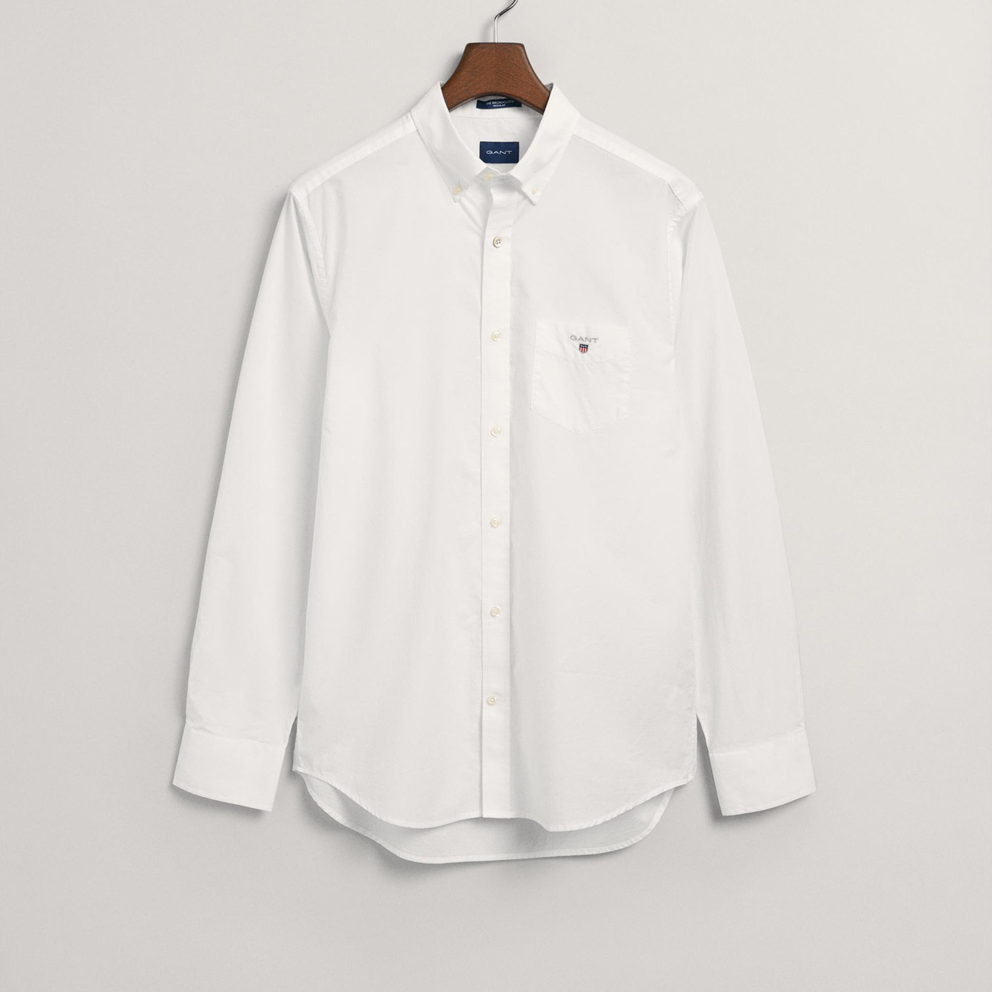 GANT Erkek Beyaz Regular Fit Düğmeli Yaka Broadcloth Gömlek