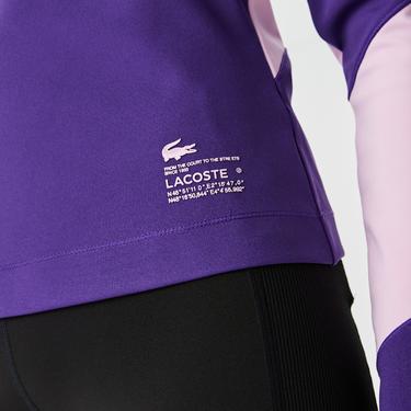  Lacoste Active Kadın Slim Fit Uzun Kollu Baskılı Mor Polo