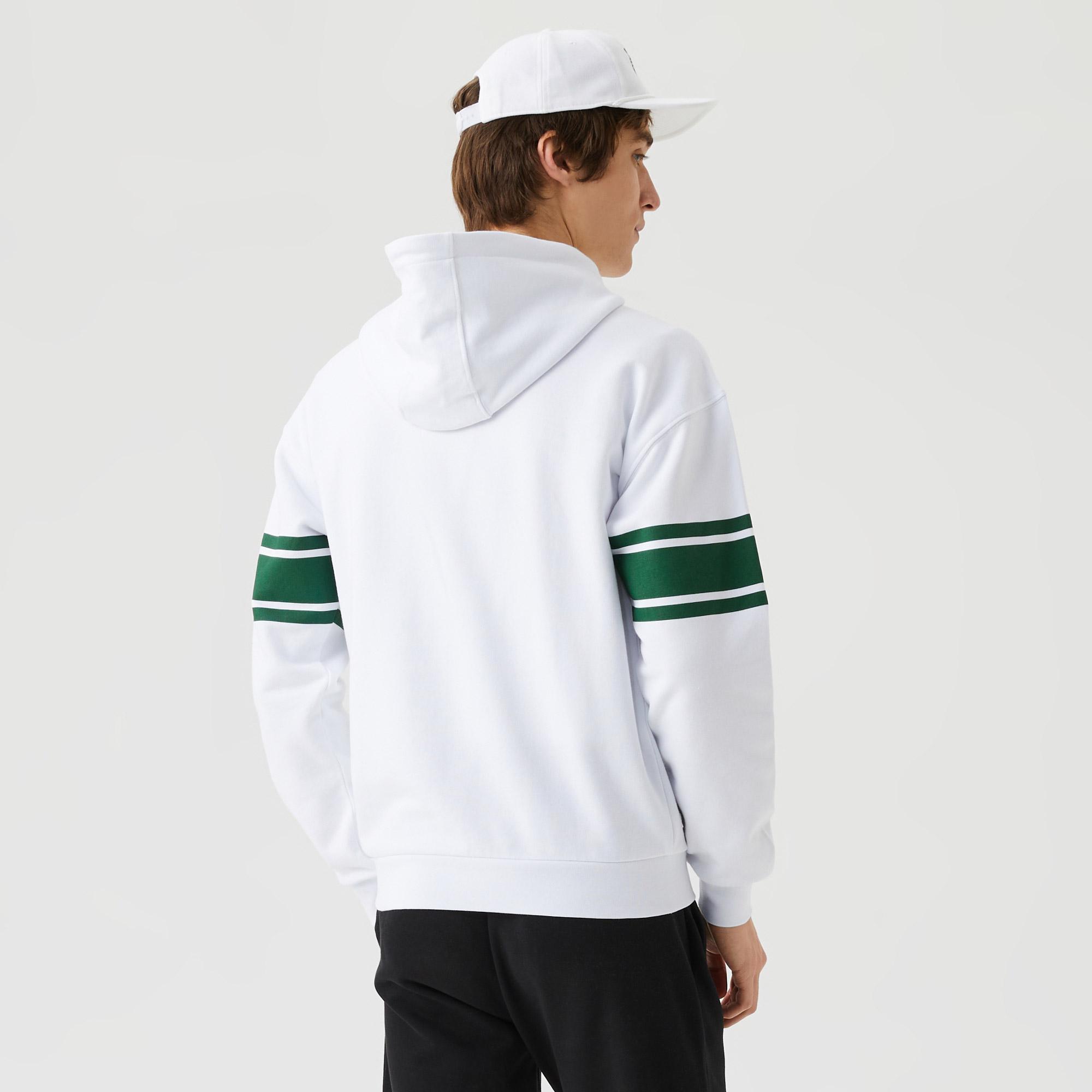 Erkek Kapüşonlu Baskılı Beyaz Sweatshirt