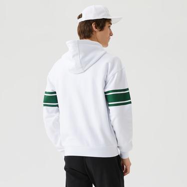  Erkek Kapüşonlu Baskılı Beyaz Sweatshirt