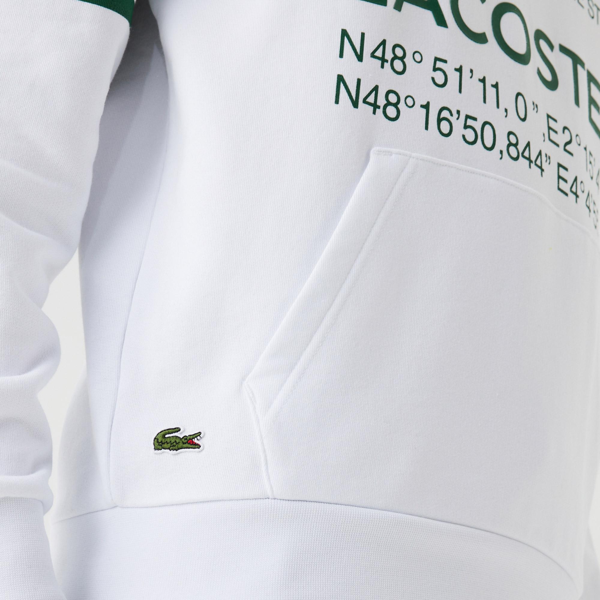 Erkek Kapüşonlu Baskılı Beyaz Sweatshirt