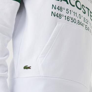  Erkek Kapüşonlu Baskılı Beyaz Sweatshirt