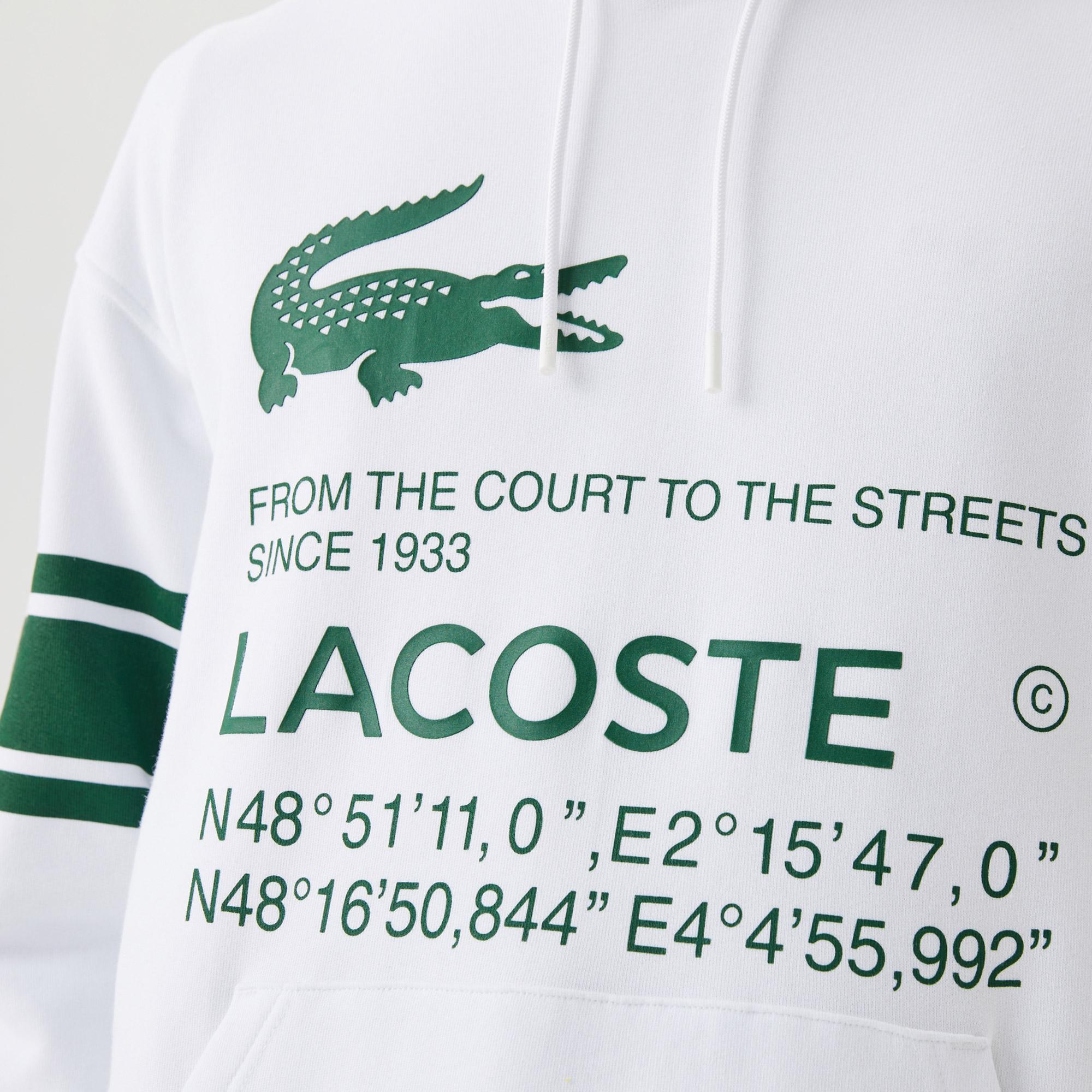 Erkek Kapüşonlu Baskılı Beyaz Sweatshirt