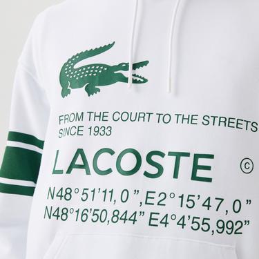  Erkek Kapüşonlu Baskılı Beyaz Sweatshirt