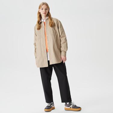  Kadın Gömlek Yaka Kahverengi Mont