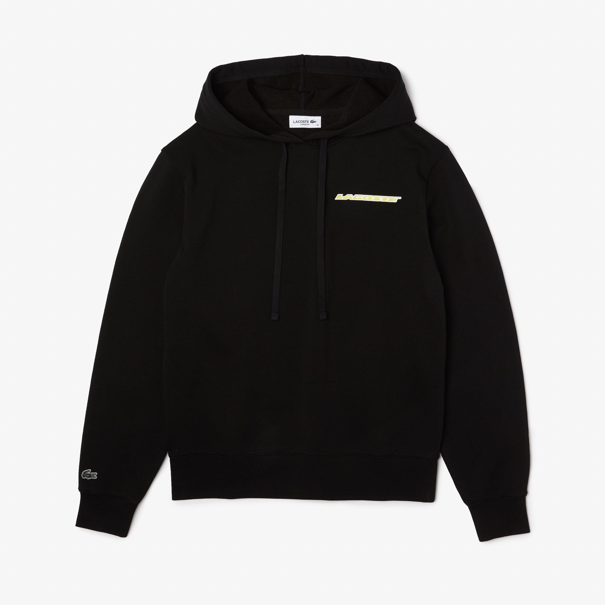 Kadın Loose Fit Kapüşonlu Baskılı Siyah Sweatshirt