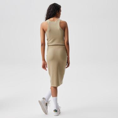  Kadın Slim Fit Renk Bloklu Krem Etek