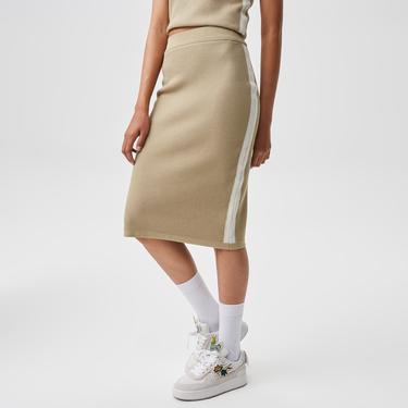  Kadın Slim Fit Renk Bloklu Krem Etek