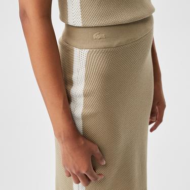  Kadın Slim Fit Renk Bloklu Krem Etek