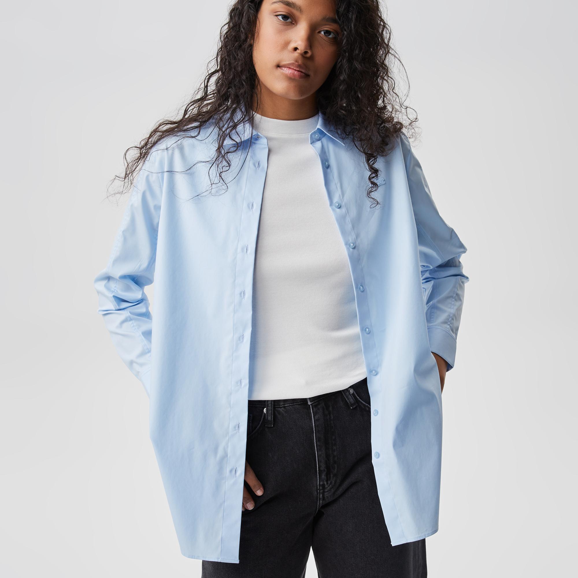 Lacoste Kadın Regular Fit Mavi Gömlek