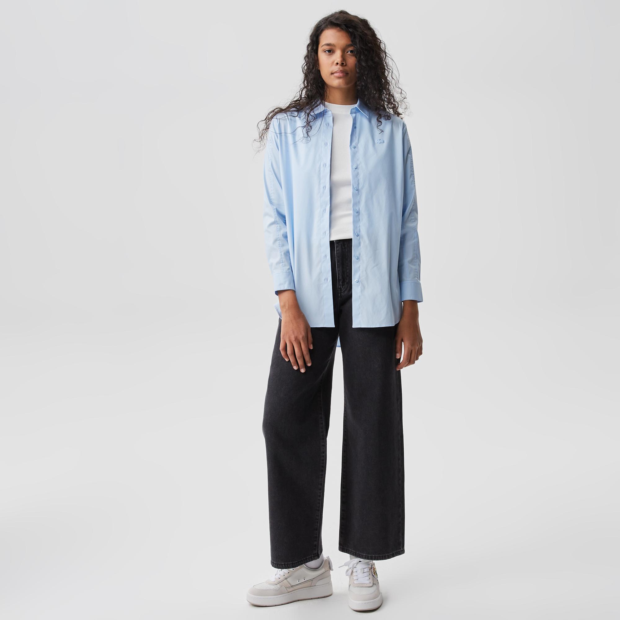 Lacoste Kadın Regular Fit Mavi Gömlek