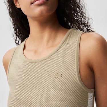  Kadın Slim Fit Askılı Bisiklet Yaka Renk Bloklu Krem Triko