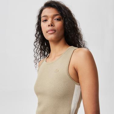  Kadın Slim Fit Askılı Bisiklet Yaka Renk Bloklu Krem Triko