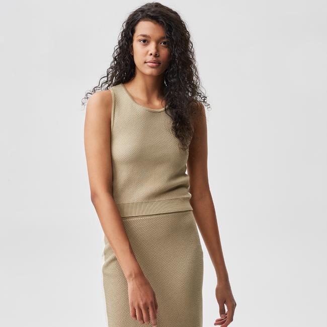  Kadın Slim Fit Askılı Bisiklet Yaka Renk Bloklu Krem Triko