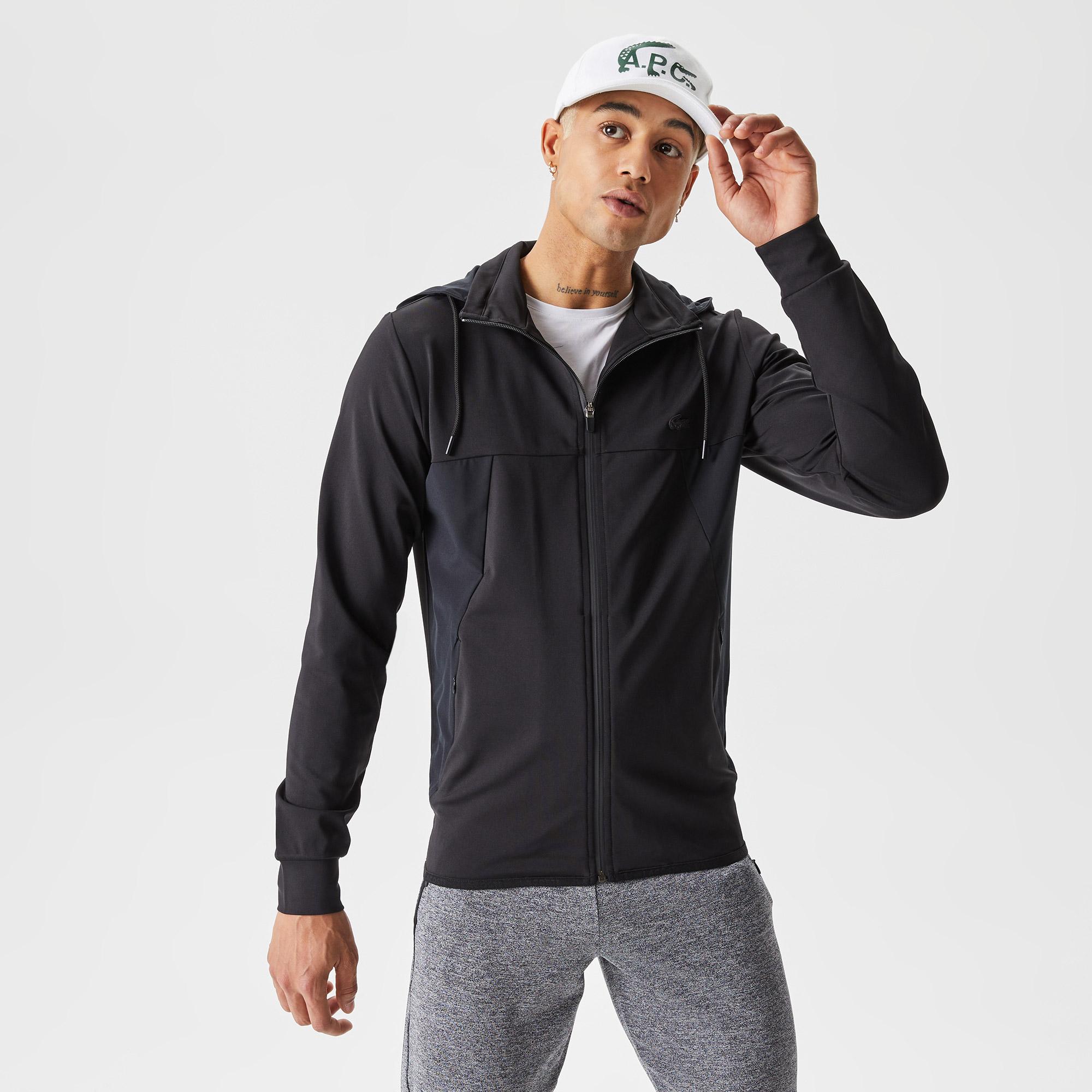 Erkek Slim Fit Kapüşonlu Desenli Gri Sweatshirt