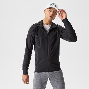  Erkek Slim Fit Kapüşonlu Desenli Gri Sweatshirt