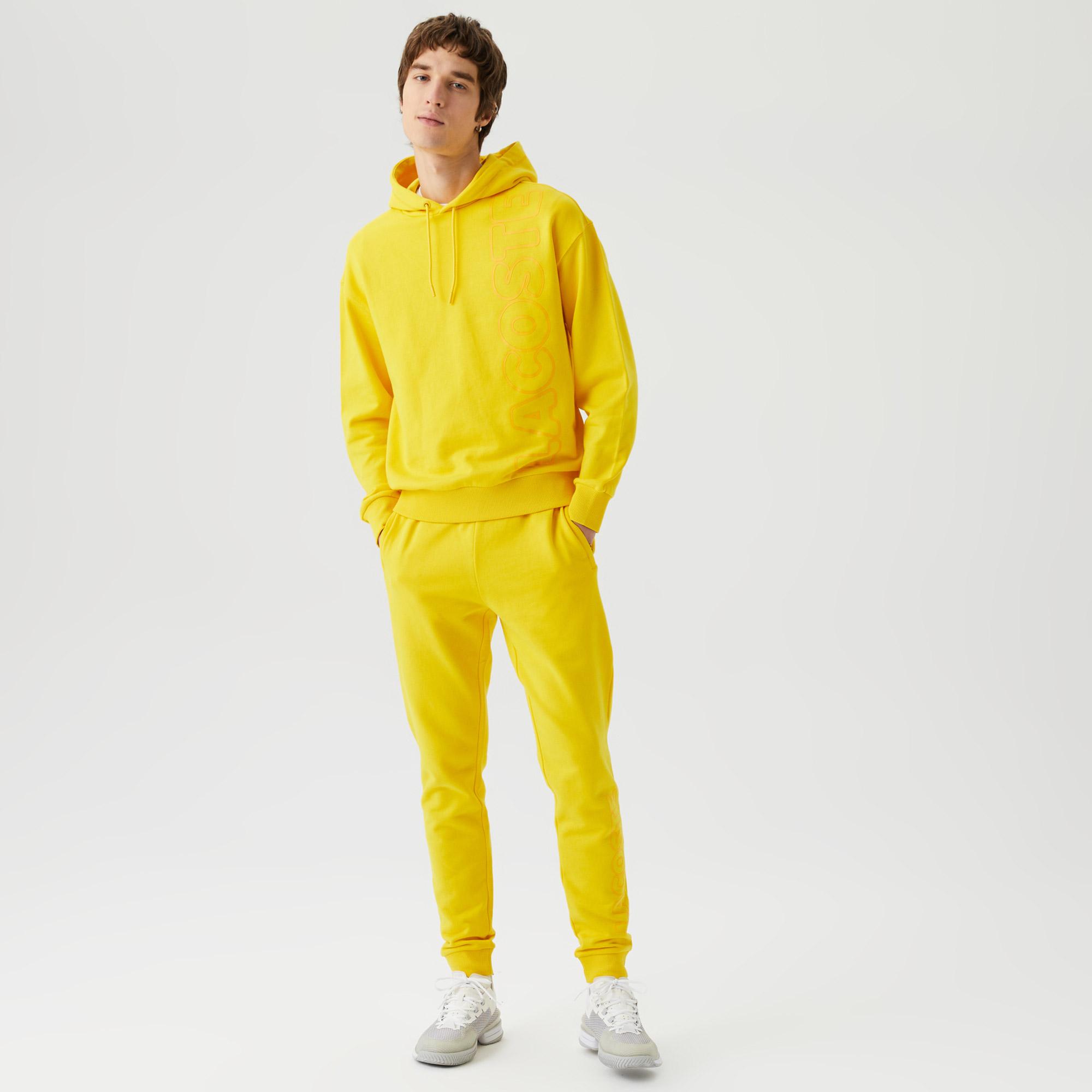 Unisex Relaxed Fit Kapüşonlu Baskılı Sarı Sweatshirt