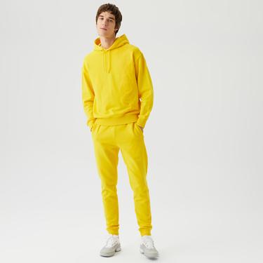  Unisex Relaxed Fit Kapüşonlu Baskılı Sarı Sweatshirt