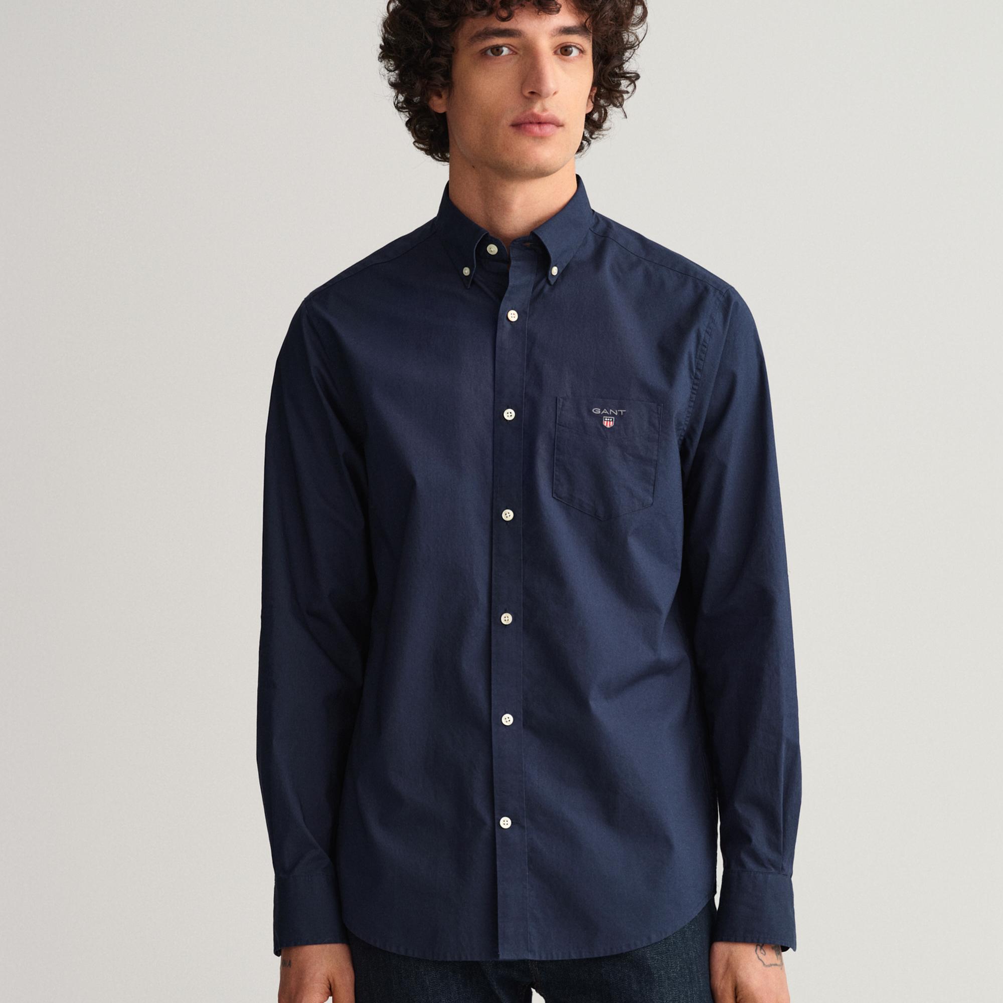 GANT Erkek Lacivert Regular Fit Düğmeli Yaka Broadcloth Gömlek