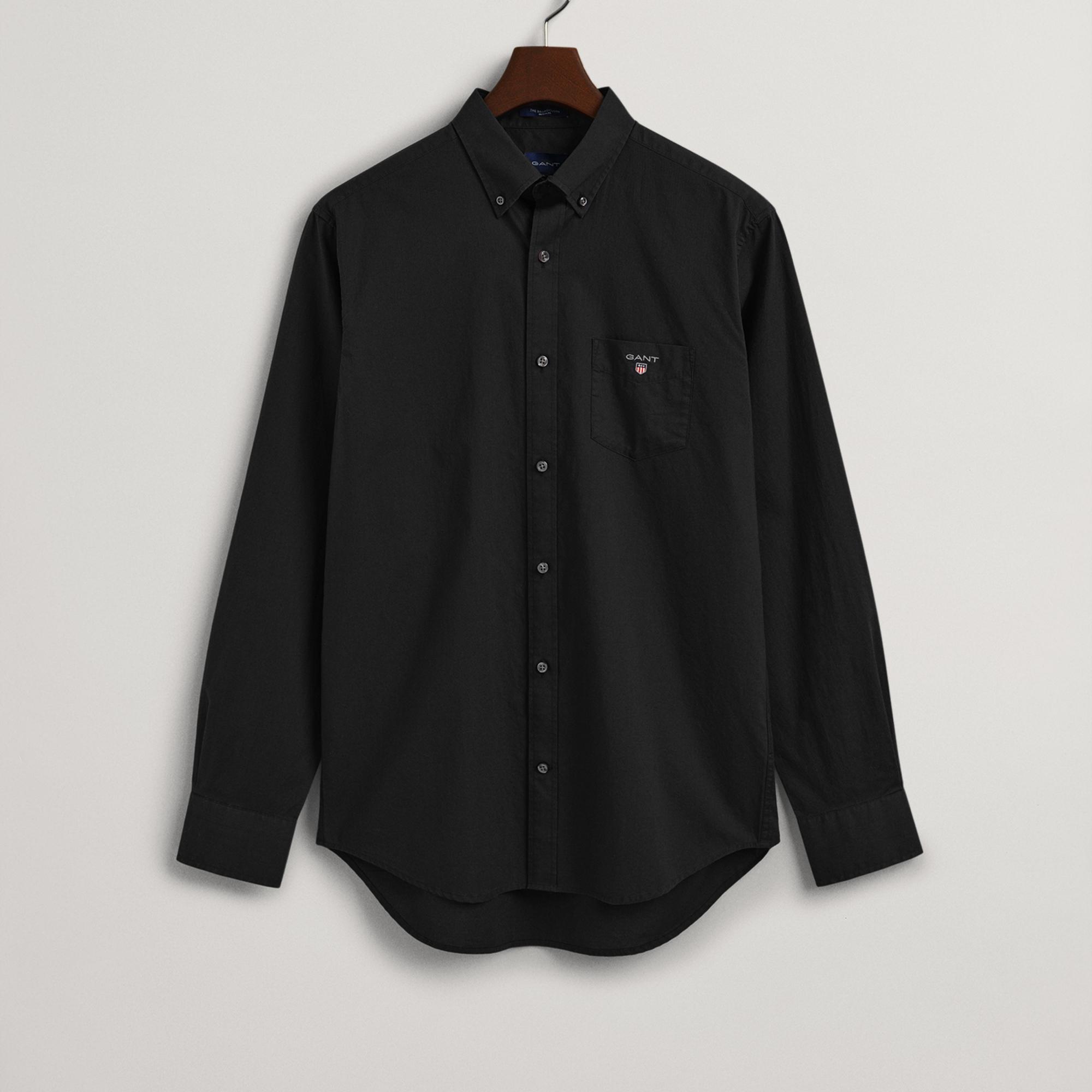 GANT Erkek Siyah Regular Fit Düğmeli Yaka Broadcloth Gömlek