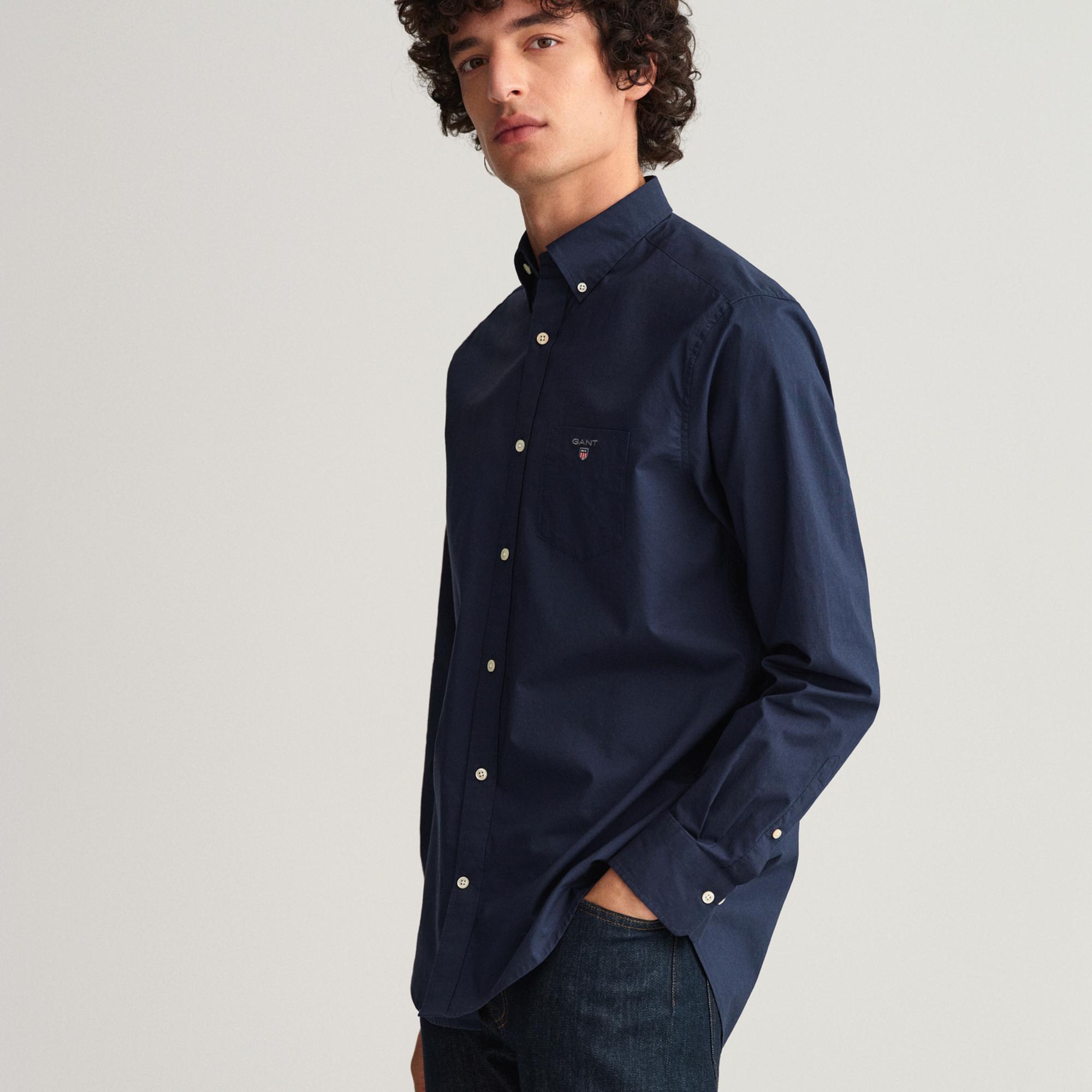 GANT Erkek Lacivert Regular Fit Düğmeli Yaka Broadcloth Gömlek