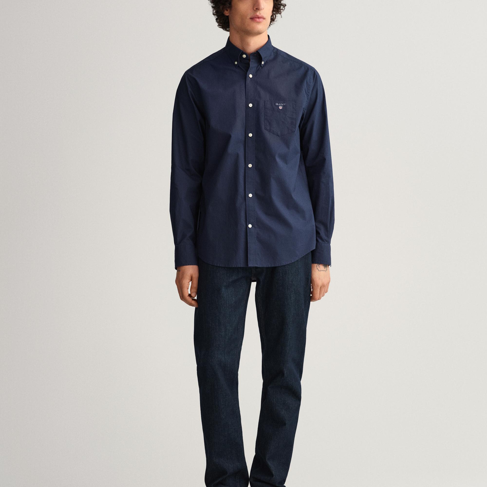 GANT Erkek Lacivert Regular Fit Düğmeli Yaka Broadcloth Gömlek