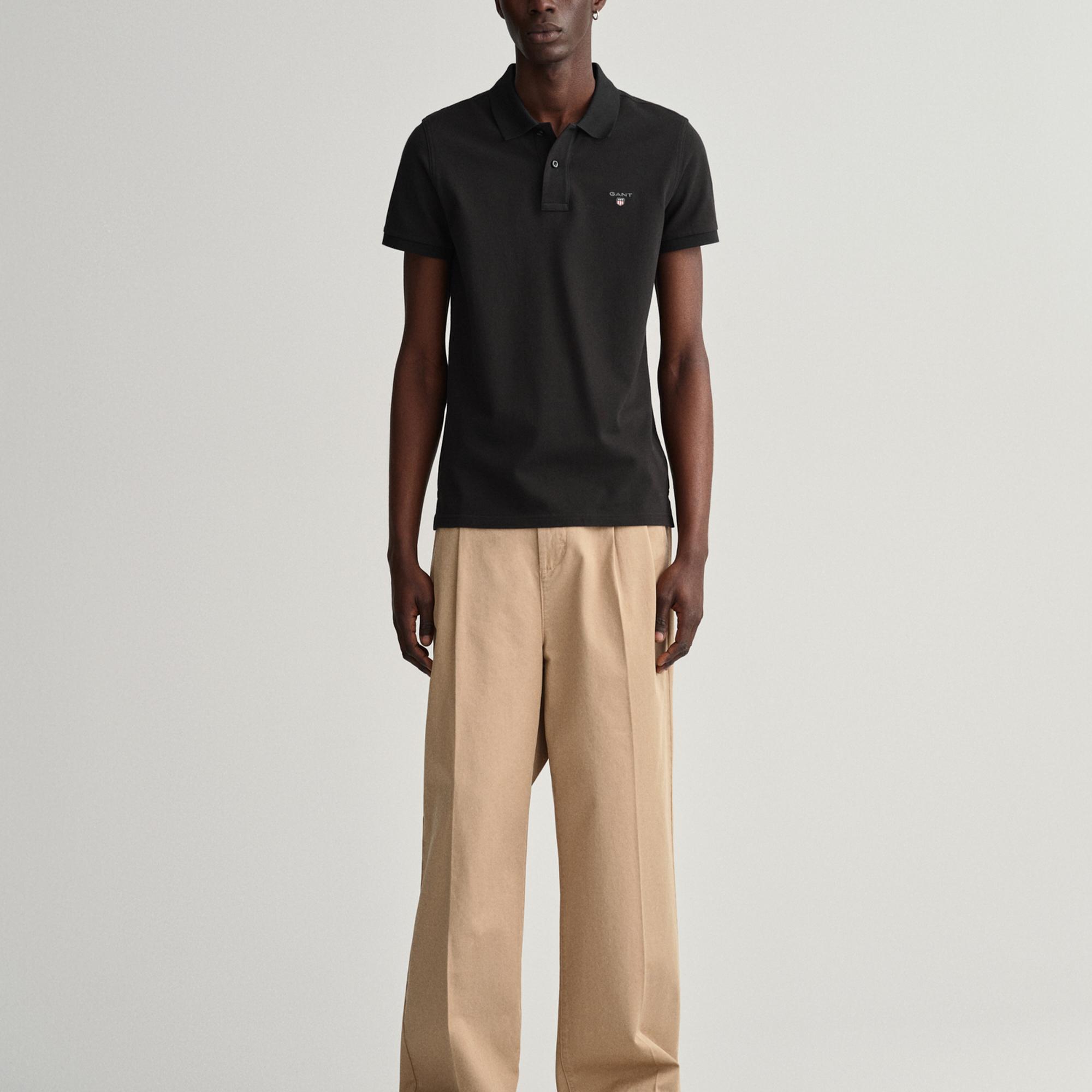 GANT Erkek Siyah Slim Fit Polo