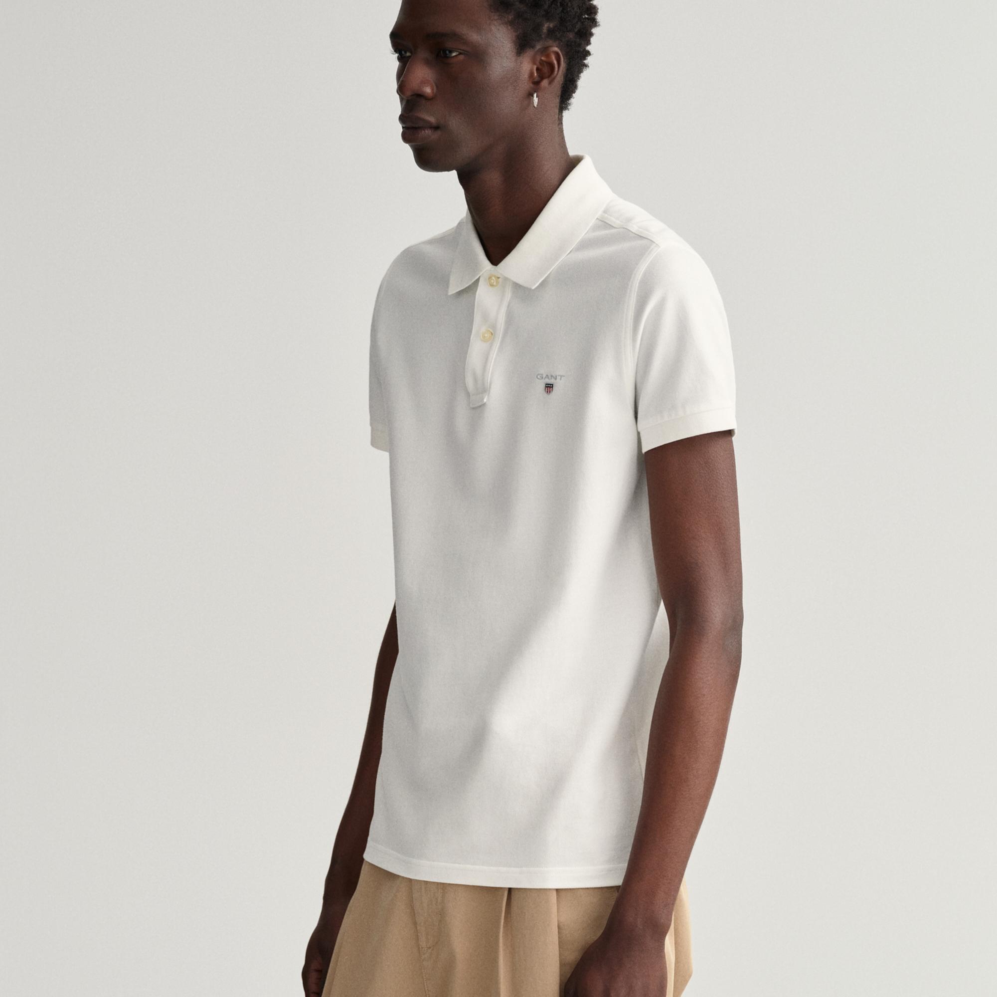 GANT Erkek Beyaz Slim Fit Polo