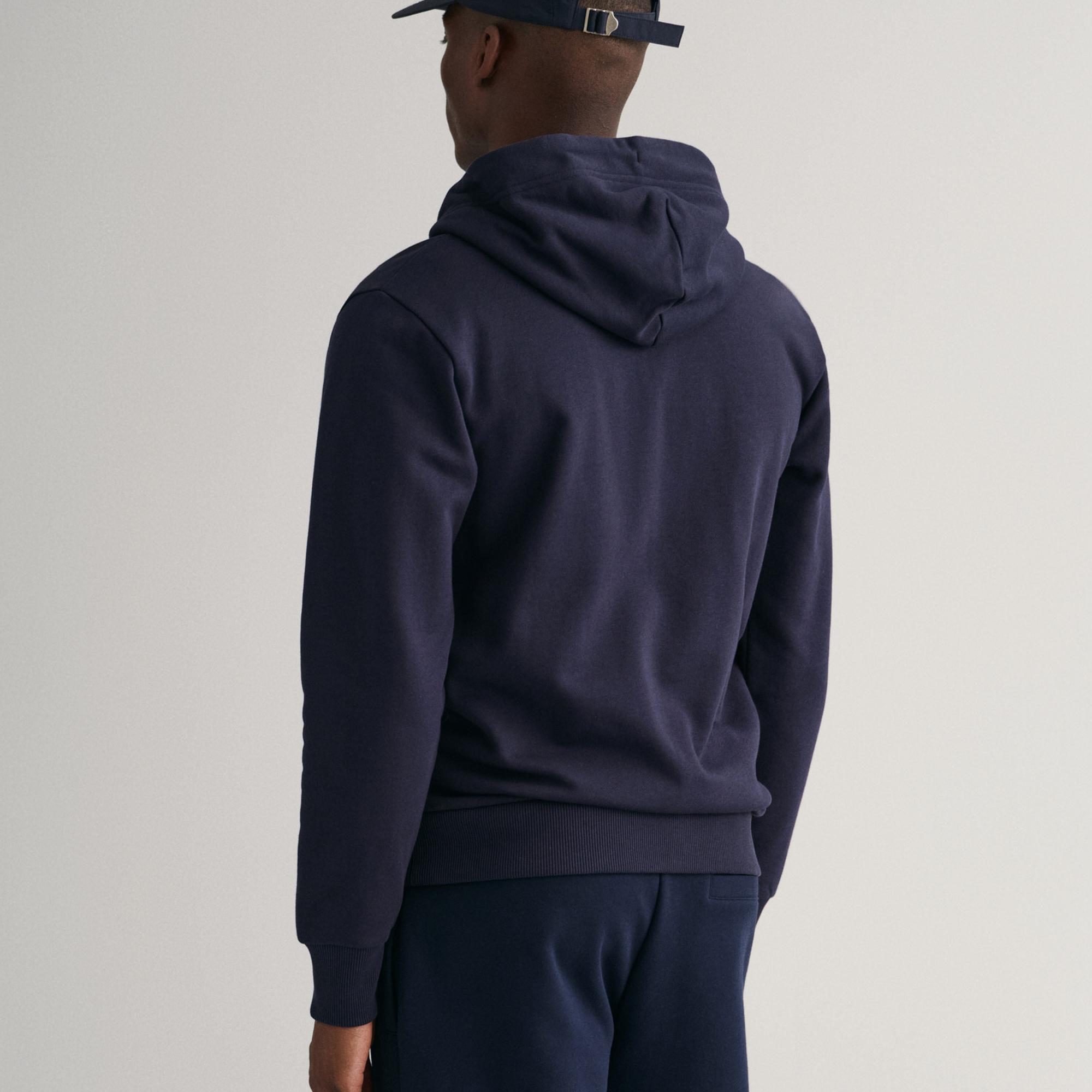 GANT Erkek Lacivert Regular Fit Kapüşonlu Logolu Sweatshirt