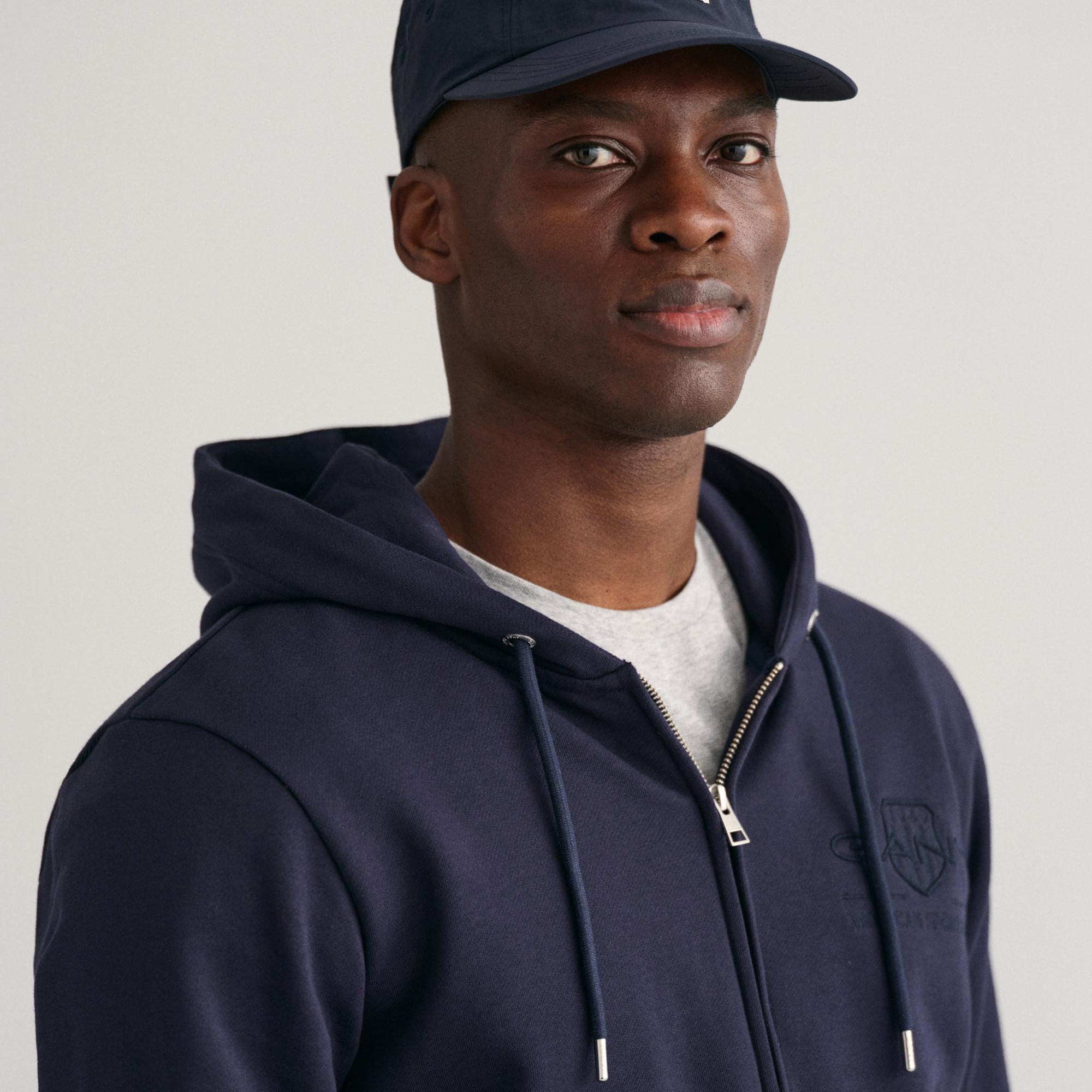 GANT Erkek Lacivert Regular Fit Kapüşonlu Logolu Sweatshirt