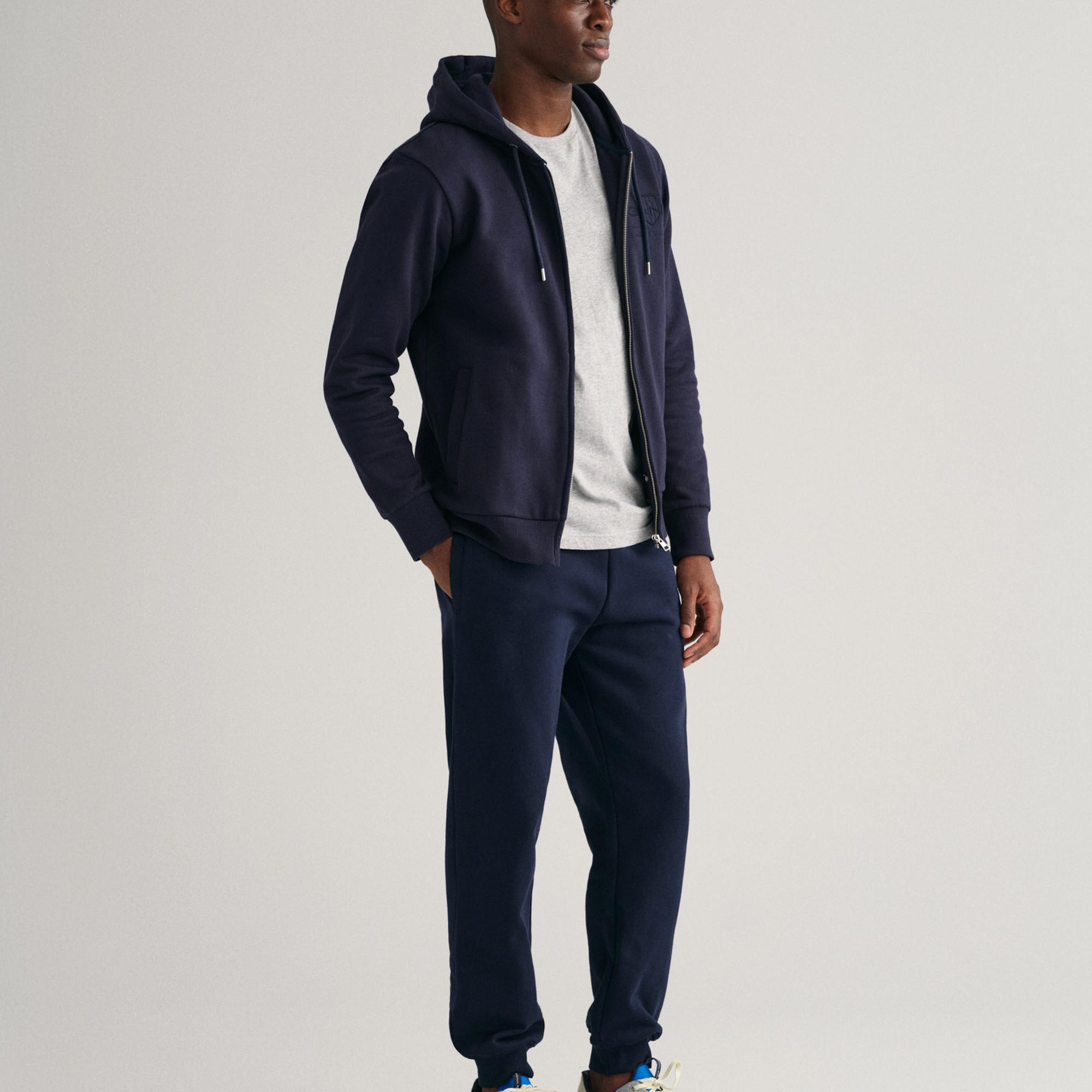 GANT Erkek Lacivert Regular Fit Kapüşonlu Logolu Sweatshirt