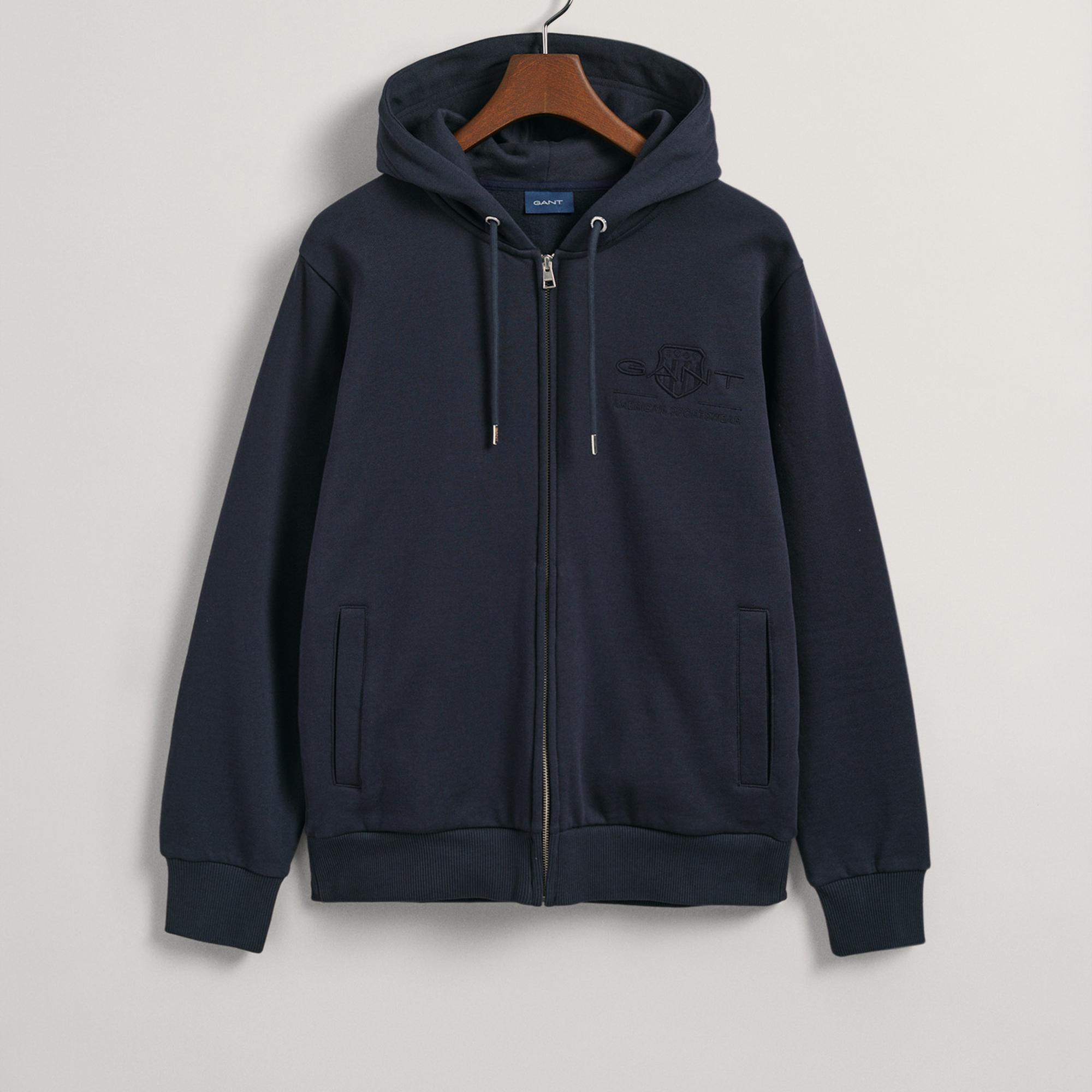 GANT Erkek Lacivert Regular Fit Kapüşonlu Logolu Sweatshirt