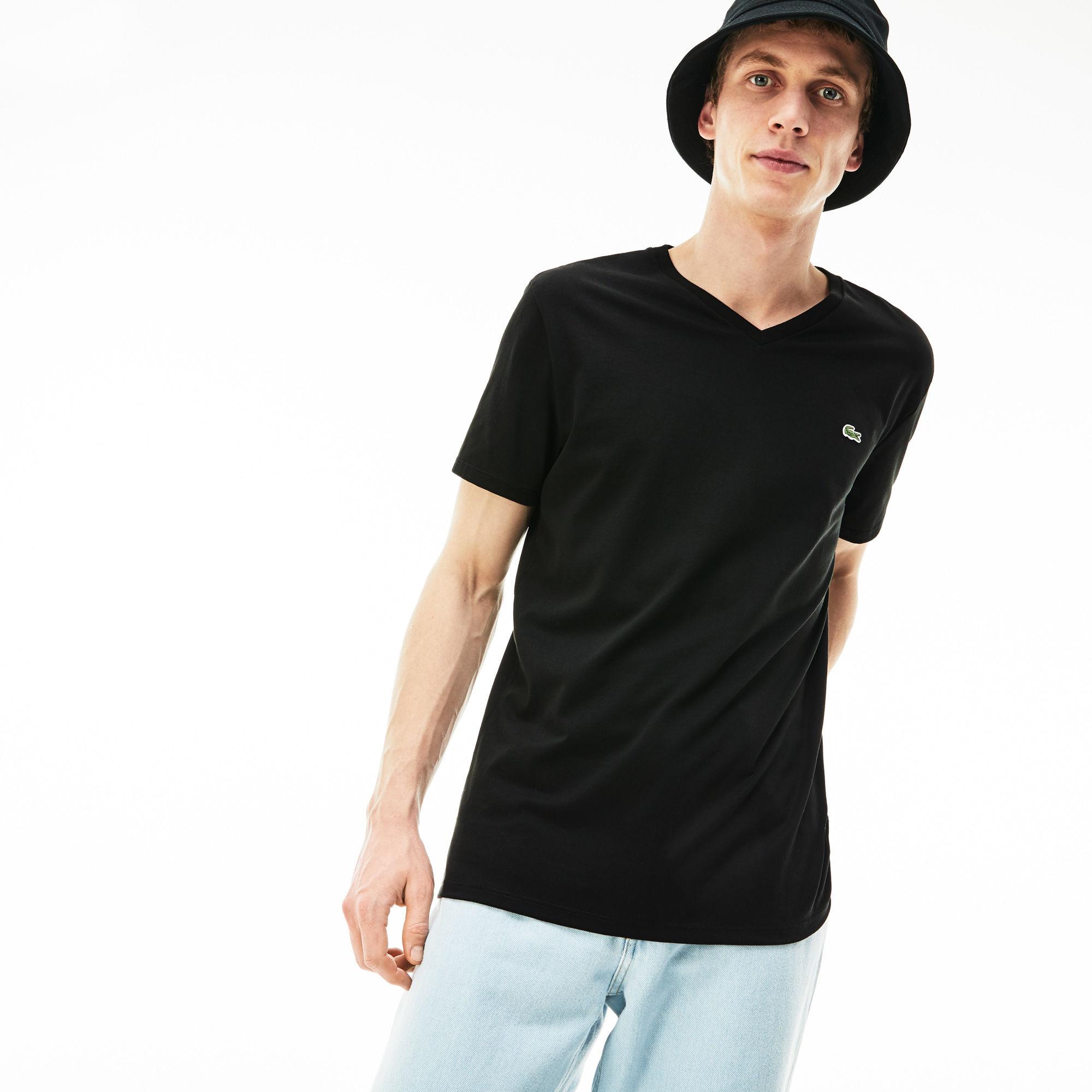 Lacoste Erkek Slim Fit V Yaka Siyah T-Shirt