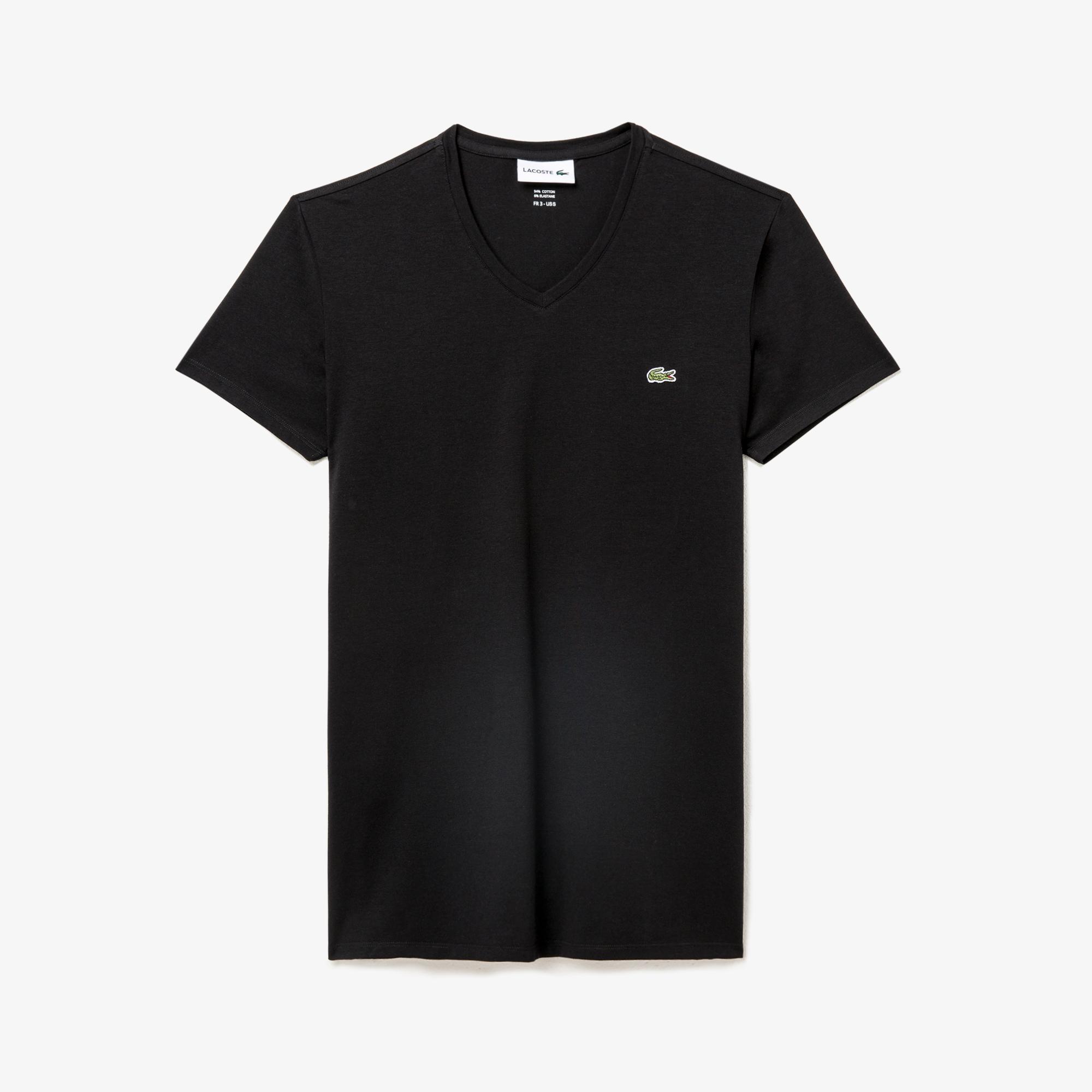 Lacoste Erkek Slim Fit V Yaka Siyah T-Shirt
