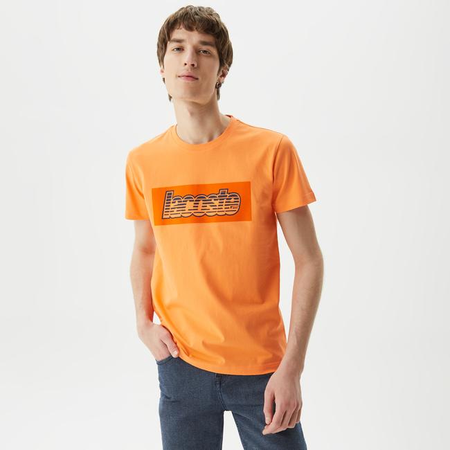  Erkek Regular Fit Bisiklet Yaka Baskılı Turuncu T-Shirt