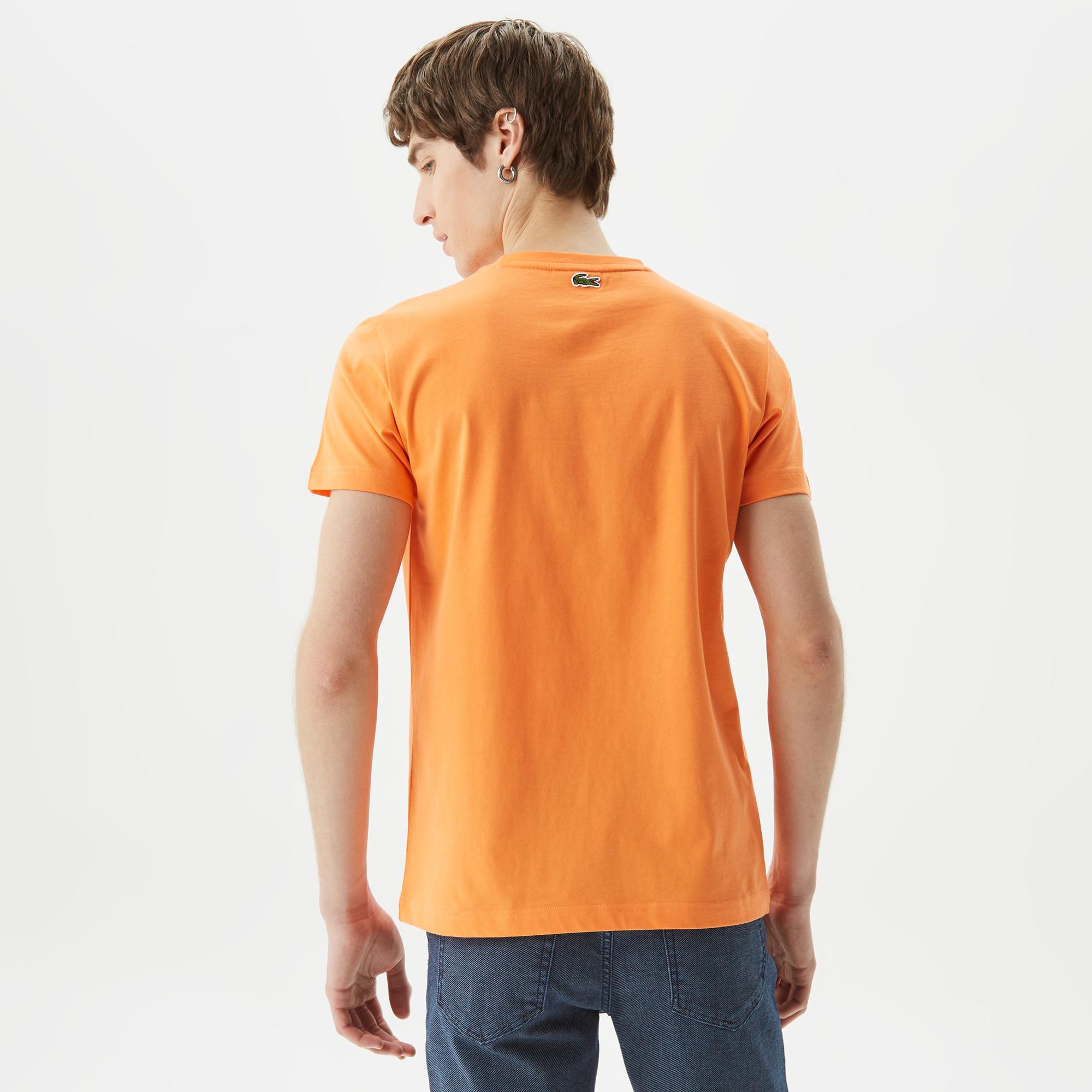 Erkek Regular Fit Bisiklet Yaka Baskılı Turuncu T-Shirt